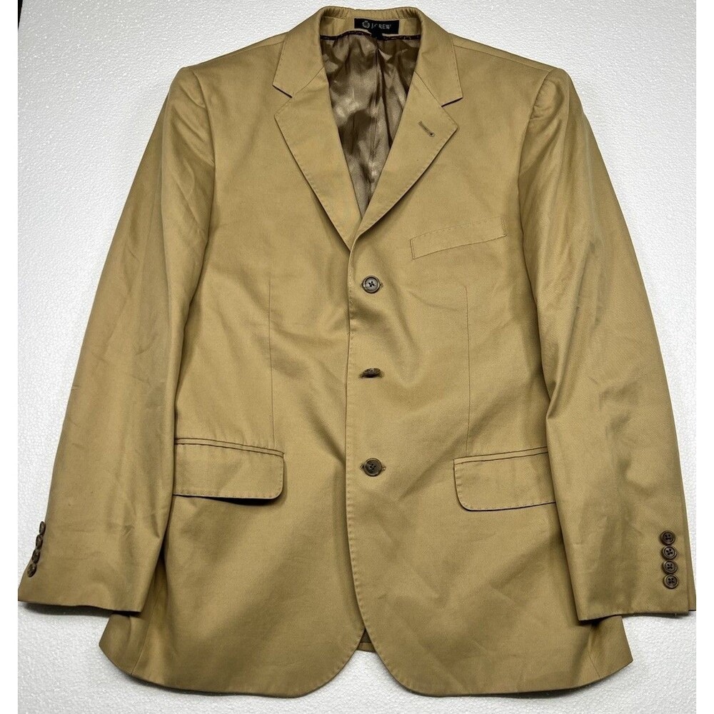J Crew Blazer Mens 40S Khaki Tan Cotton Sport Coat 3 Button Jacket Spring 2009